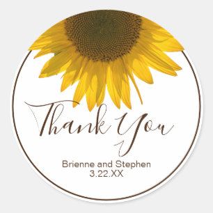 Sunflower Thank You Favour Gift Classic Round Sticker