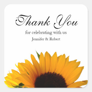Sunflower Thank You Favour Square Sticker