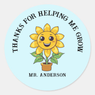 Sunflower thank you for helping me grow teacher classic round sticker