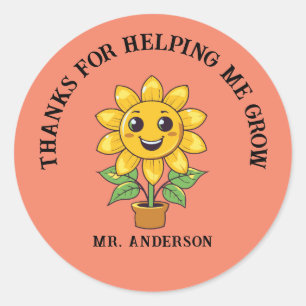 Sunflower thank you for helping me grow teacher classic round sticker