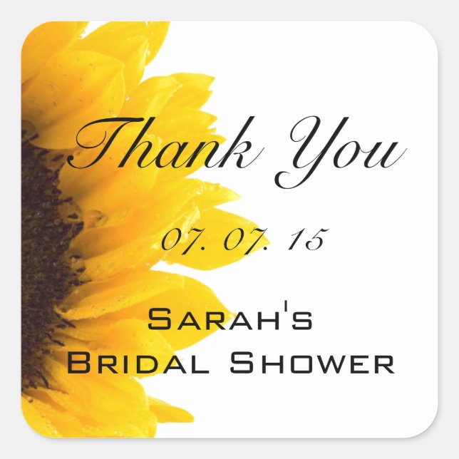 Sunflower Thank You Message Bridal Shower Square Sticker (Front)