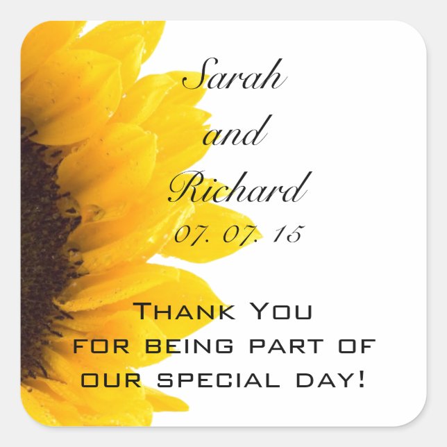 Sunflower Thank You Message Wedding Favour Sticker (Front)