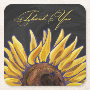 Sunflower Thank You Square Paper Coaster