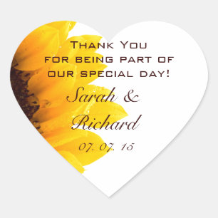 Sunflower Thank You Wedding Favour Heart Sticker