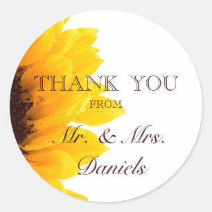 Sunflower Thank You Wedding Favour Sticker