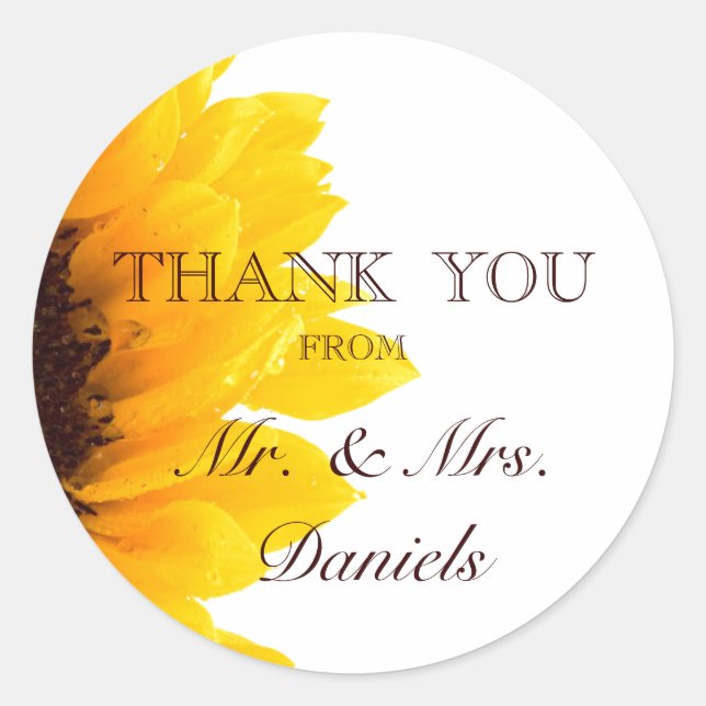 Sunflower Thank You Wedding Favour Sticker (Front)