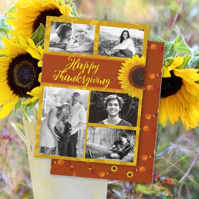 Sunflower Thanksgiving Five Photo Card Greeting (Creator Uploaded)