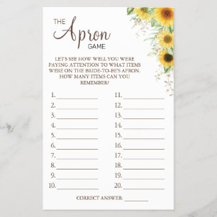Sunflower The Apron Bridal shower game card