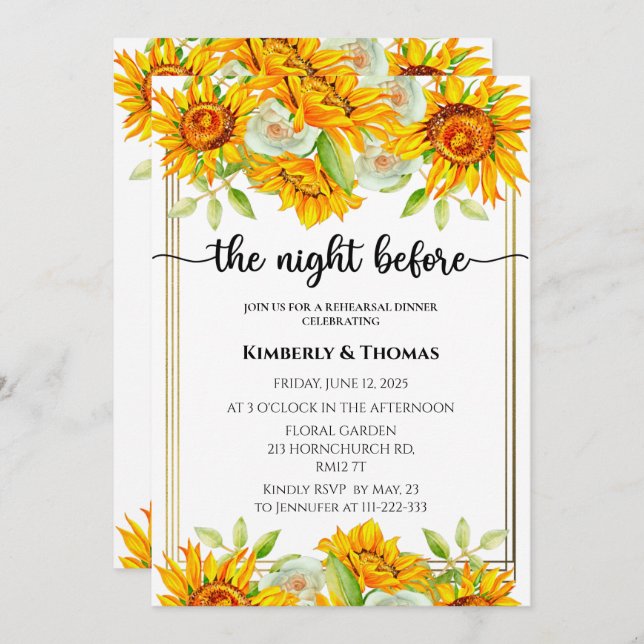 Sunflower the night before rehearsal dinner invitation (Front/Back)