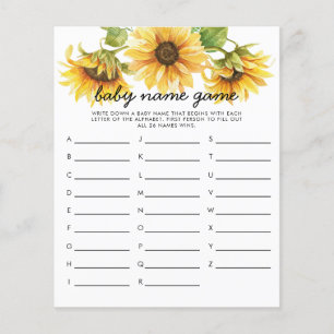 Sunflower Theme Baby Name Shower Game