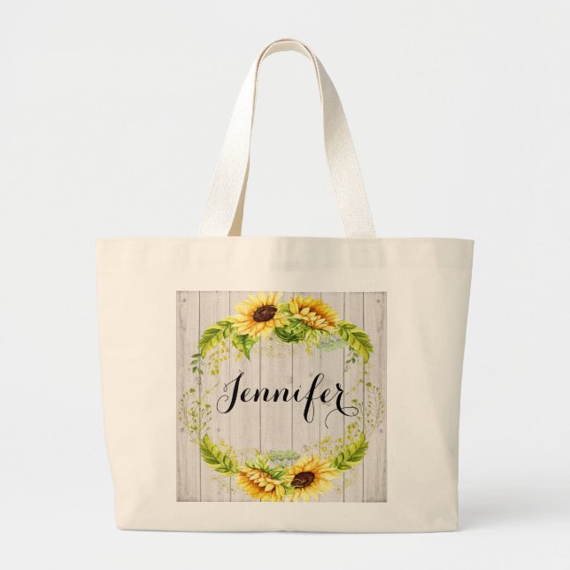 Sunflower Theme Large Tote Bag (Front)