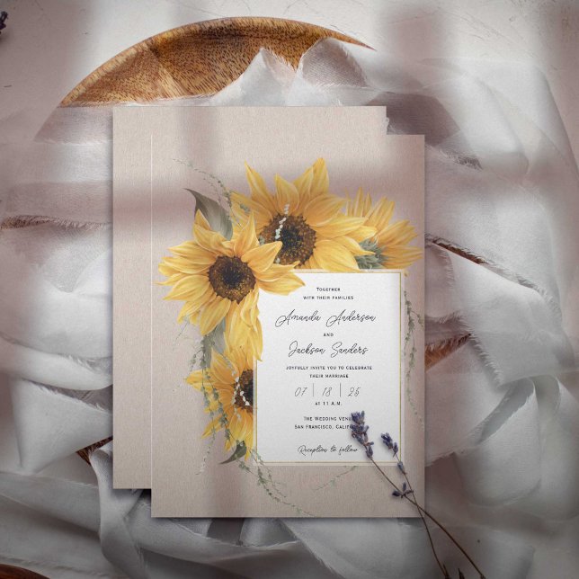 Sunflower themed, Country barn  rustic wedding Invitation (COuntry watercolor Sunflower themed, barn rustic wedding invitations.)