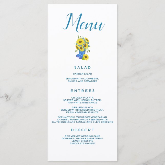 Sunflower themed Wedding Catering Menu (Front)