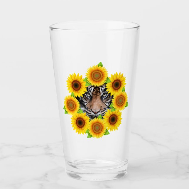 Sunflower Tiger Glass Cup (Front)