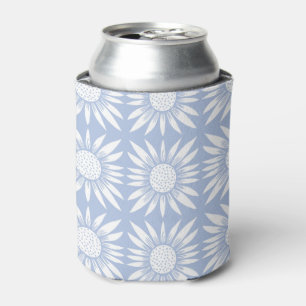 Sunflower Tile Pattern Blue White Can Cooler