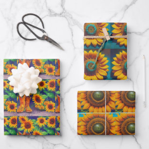 Sunflower Tiles Trio Wrapping Paper Sheet