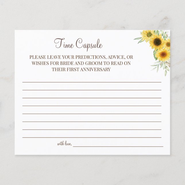 Sunflower Time Capsule wedding anniversary card (Front)