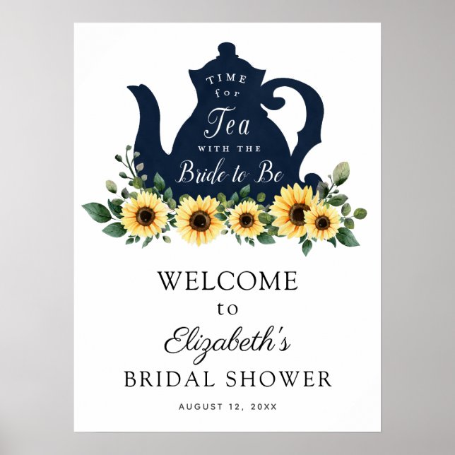 Sunflower Time for Tea Bridal Shower Welcome Sign (Front)