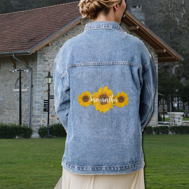 sunflower trio - add name  denim jacket (Creator Uploaded)