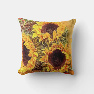 "Sunflower Trio Autumn Flowers 2" Fall Cushion