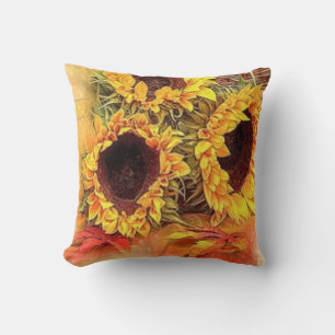 "Sunflower Trio Autumn Flowers" Fall Cushion