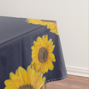 Sunflower trio in dark blue tablecloth