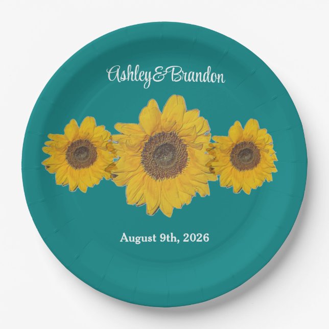 sunflower trio no3 for weddings paper plate (Front)
