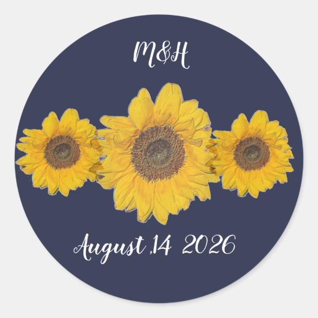 sunflower trio personalised - rustic wedding classic round sticker (Front)