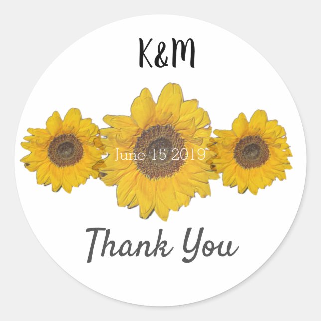 Sunflower trio - personalised wedding favour classic round sticker (Front)