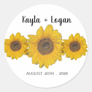 Sunflower trio - personalized wedding classic round sticker