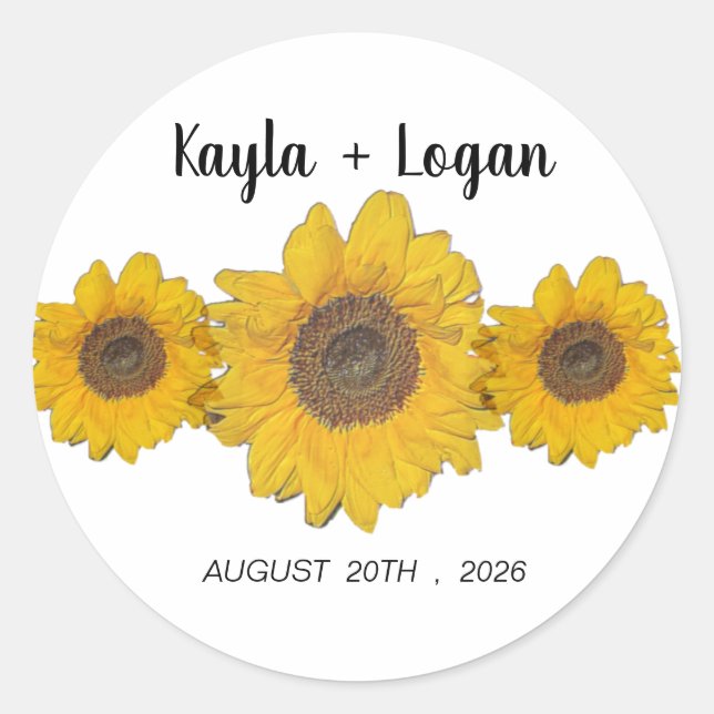 Sunflower trio - personalized wedding classic round sticker (Front)