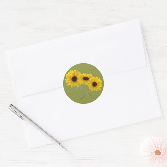 Sunflower Trio Photos Summer Colours Classic Round Sticker (Envelope)