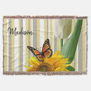 Sunflower Tulip Butterfly Throw Blanket