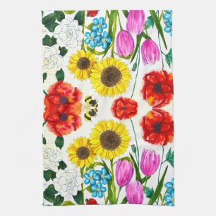 Sunflower, Tulip, & Poppy Floral Garden Tea Towel