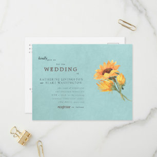 Sunflower Turquoise Budget Wedding Invitation Postcard
