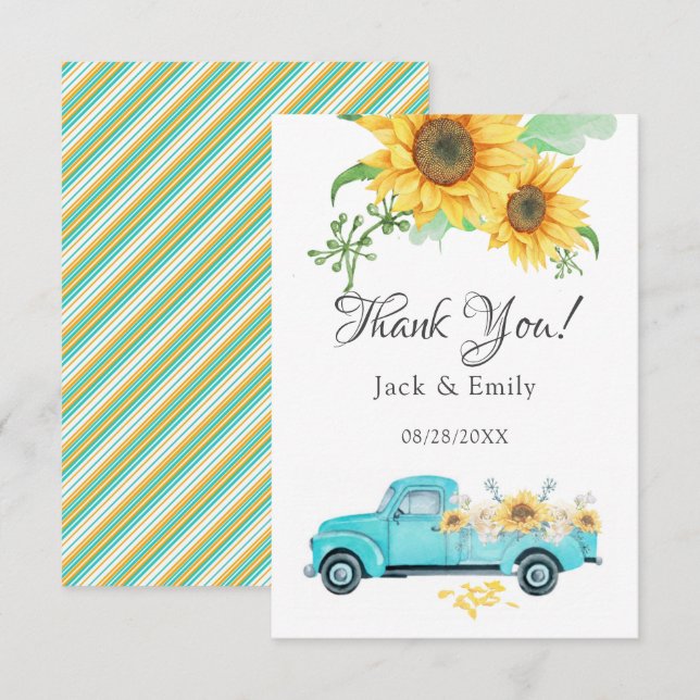 Sunflower Turquoise Vintage Truck Thank You (Front/Back)