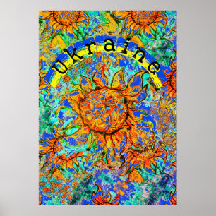 Sunflower Ukraine colourful pattern & flag Poster