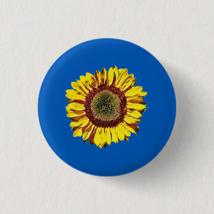 Sunflower Ukraine National Symbol Blue Background 3 Cm Round Badge