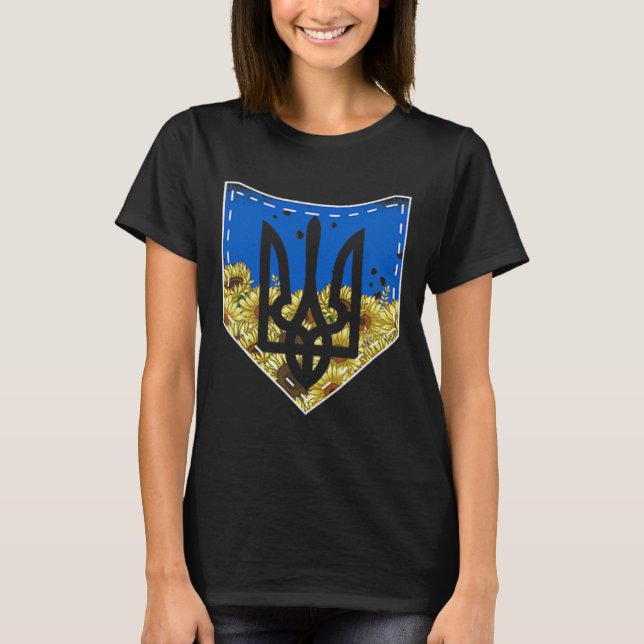 Sunflower Ukrainian Flag And Trysub Pocket Tee Flo (Front)