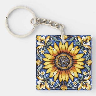 Sunflower Ukrainian folk art motifs Key Ring