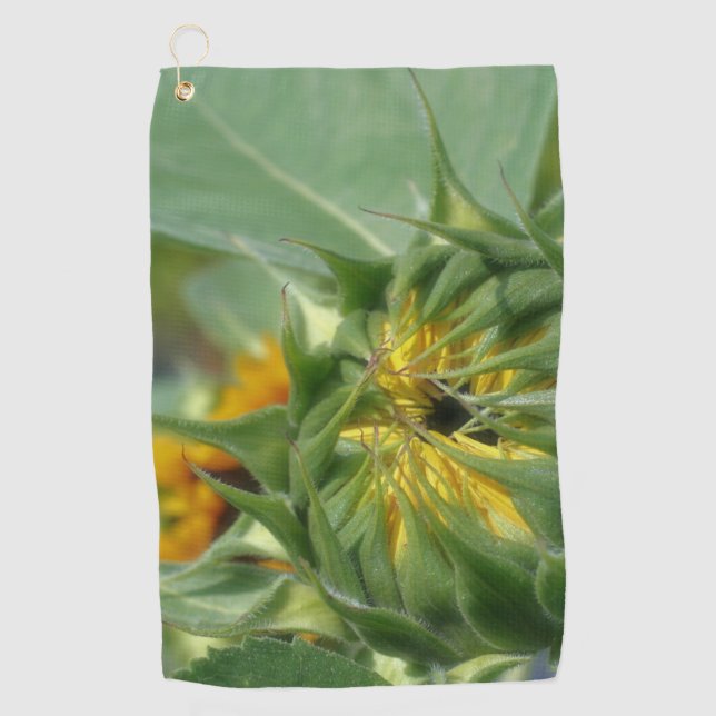 Sunflower Unfolding Floral  Golf Towel (Front)
