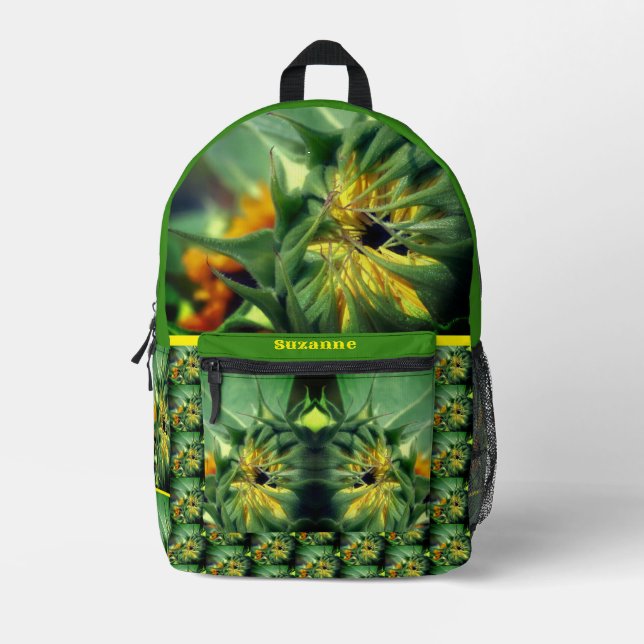 Sunflower Unfolding  Personalised Printed Backpack (Front)