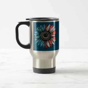 Sunflower US american flag for independence on Travel Mug