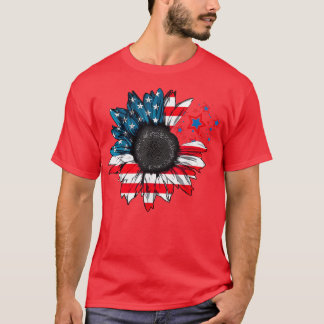 Sunflower US american flag on 4th of july T-Shirt