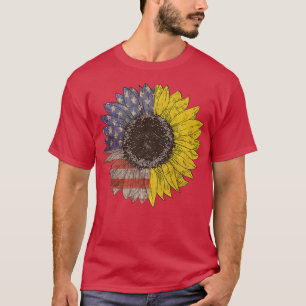 Sunflower US American flag Vintage Graphic 4th of  T-Shirt