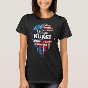 Sunflower Usa Flag Dialysis Nurse Stethoscope 4th T-Shirt