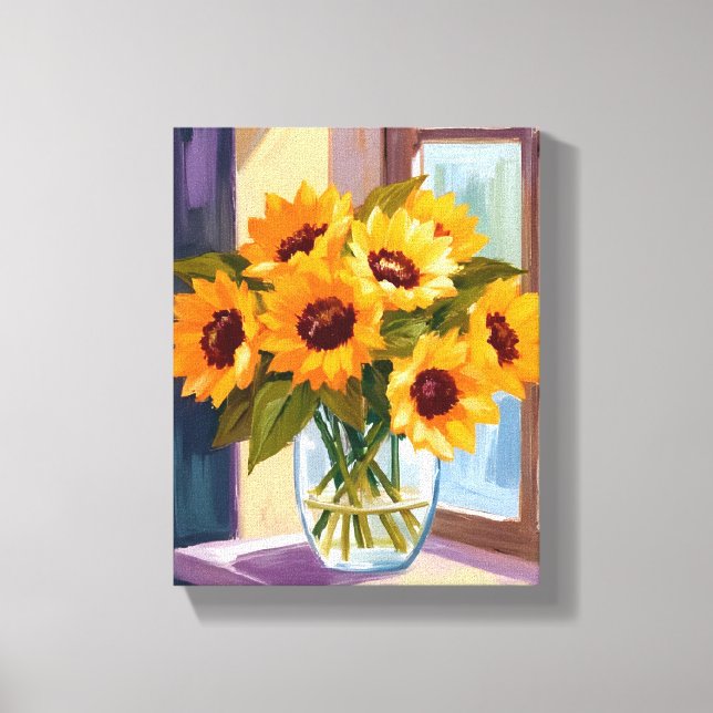 Sunflower Vase | Floral Yellow Bouquet Watercolor Canvas Print (Front)