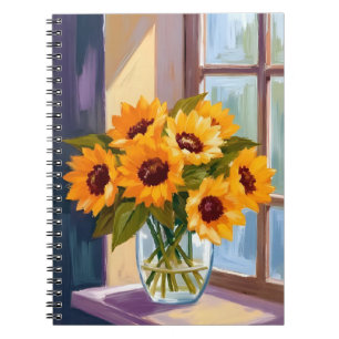 Sunflower Vase   Floral Yellow Bouquet Watercolor Notebook