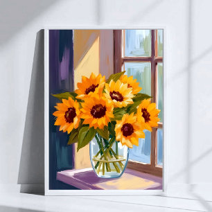 Sunflower Vase Floral Yellow Bouquet Watercolor Poster