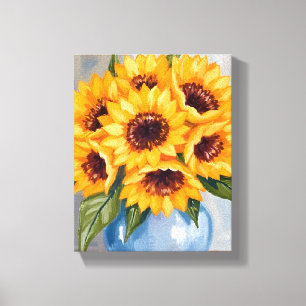 Sunflower Vase Watercolor Flower Bouquet Canvas Print